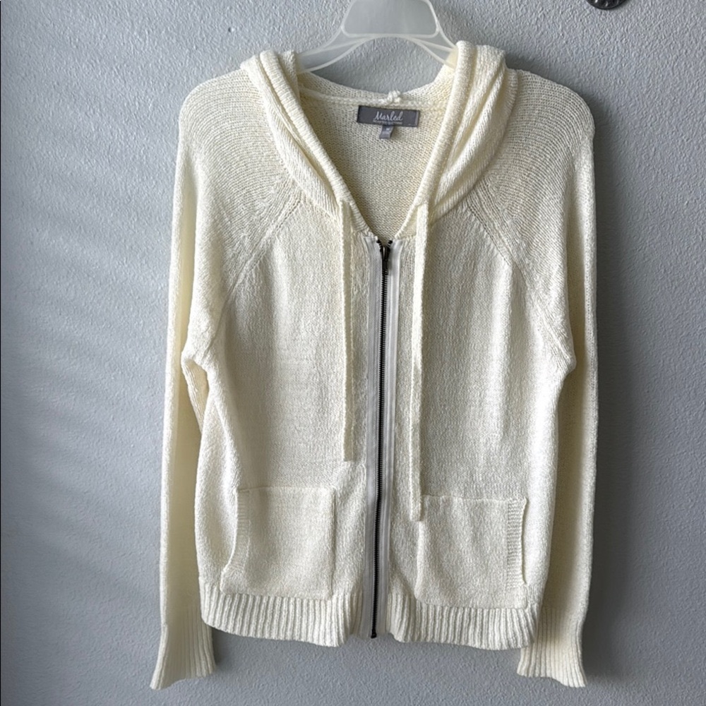 Marled Women's Cream Zip-Up Hoodie Sweater